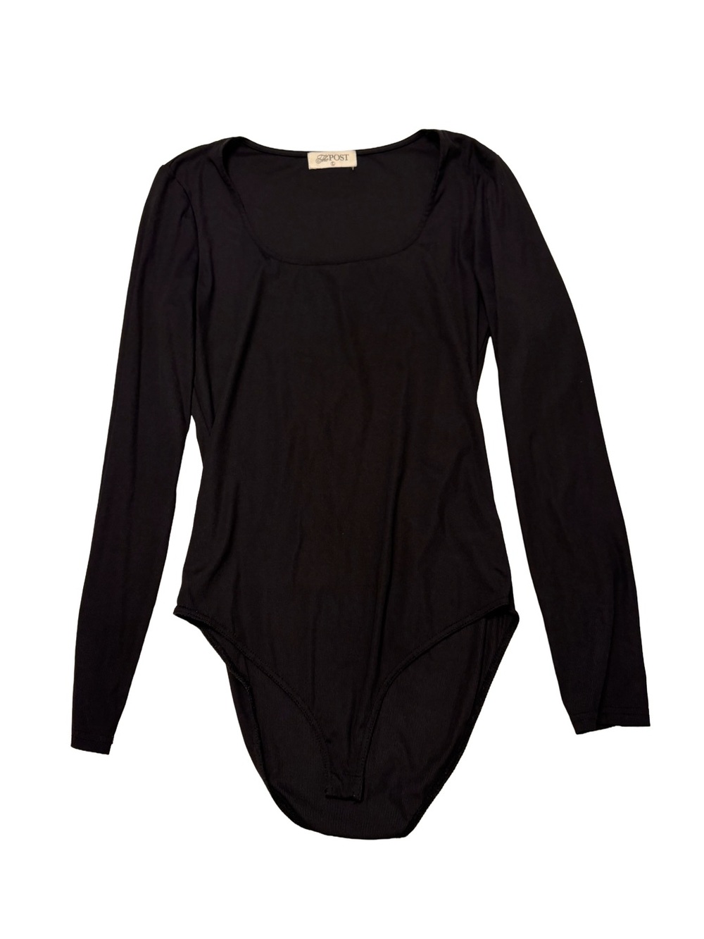 The Post Ribbed Black Bodysuit Top with Scoop Neck Size L TTS